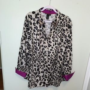 Lane Bryant Animal Print Beaded Collar sz 28